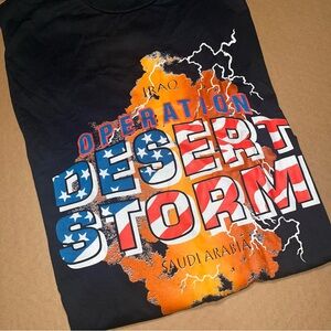 Vintage 90s Operation Desert Storm T-Shirt USA Flag Map Graphic Jostens Size L